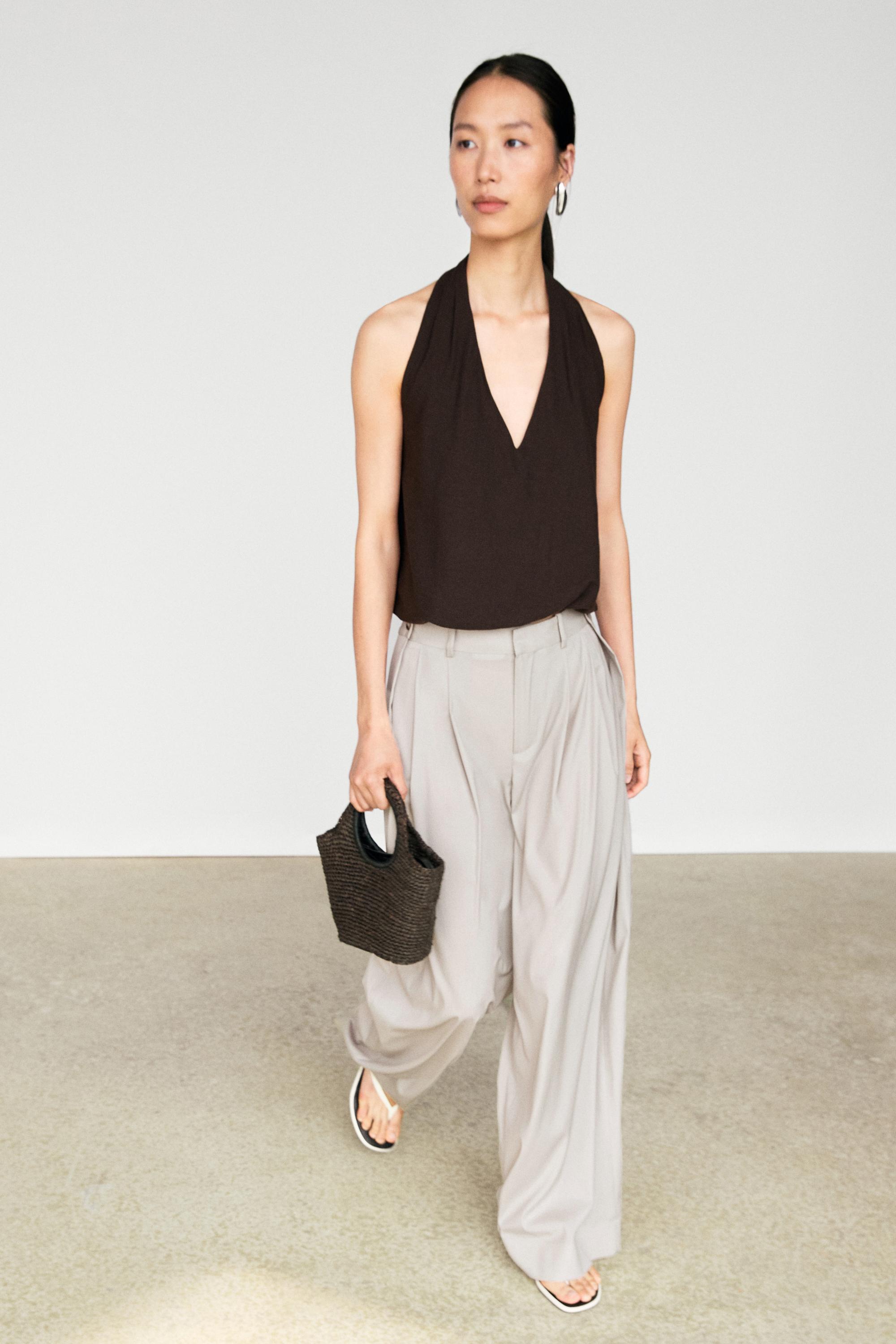 Wool blend darted pants with button detail